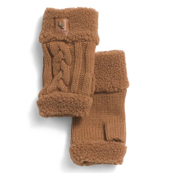 KOOLABURRA BY UGG Chestnut Knit Fingerless Gloves With Sherpa Cuffs - Picture 1 of 1